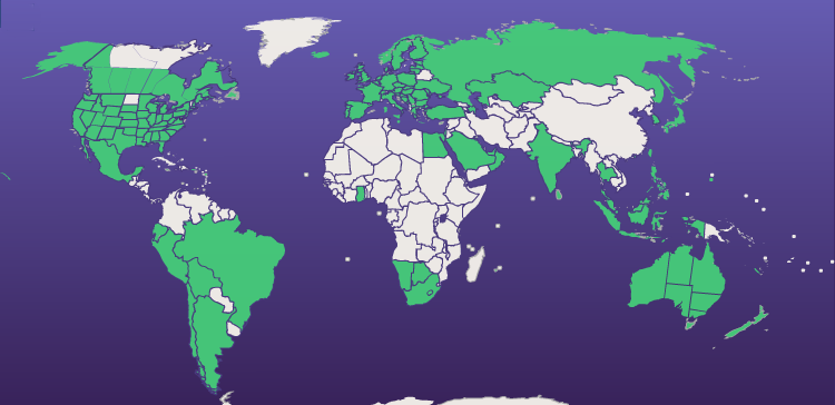 Map of countries that Inoxia has delivered to